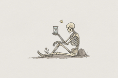 Skeleton With Hourglass PNG, Memento Mori Digital Art, Product Image 1