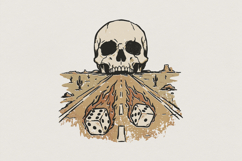 Desert Highway Skull PNG, Dice Flames Art, Western Biker T Product Image 1