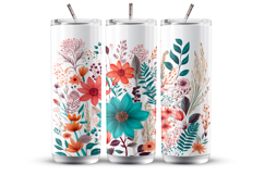 Boho Floral Tumbler Wrap 20 oz, Flower Sublimation Design Product Image 1