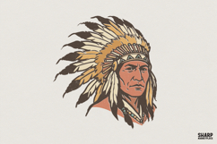 Vintage Native Chief PNG, Tribal Headdress Shirt Design, Product Image 1