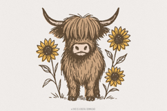 Highland Cow PNG Clipart, Cute Cow With Sunflowers PNG, Product Image 1