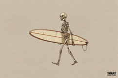 Surfing Skeleton Carrying Longboard Beach PNG, Halloween Product Image 1
