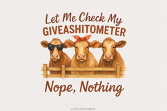 Funny Cow Giveashitometer PNG, Digital Download Clipart, Product Image 1