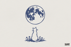 Cat PNG Digital Design, Moon Cat Lover Graphic, Night Sky Product Image 1