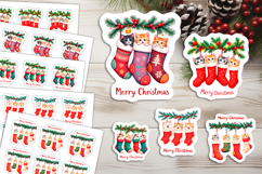 Cute Christmas Kittens Stickers, Xmas Stickers PNG Files Product Image 1