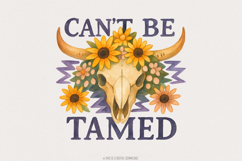 Can&#039;t Be Tamed Bull Skull Png, Western Cowgirl Png, Boho Product Image 1