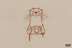 Minimal Otter Holding Camera Line Art With Png Designs, Product Image 1