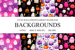4 Cute Halloween Ghost Seamless Patterns, Digital Paper PNG Product Image 1