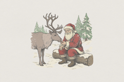 Santa Claus Feeding Reindeer PNG, Vintage Christmas Scene, Product Image 1
