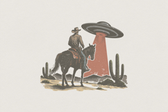 Cowboy and UFO PNG, Western Alien Encounter Clipart, Product Image 1