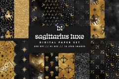 16 Black &amp; Gold Sagittarius Zodiac Seamless Patterns Product Image 1