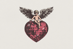 Disco Ball PNG, Vintage Cherub Angel Heart, Retro Valentine Product Image 1