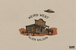 Weird West Alien Saloon, Western UFO PNG Design, Retro Product Image 1