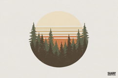 Sunset Forest PNG, Vintage Nature Clipart, Retro Tree Art, Product Image 1