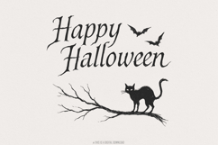 Happy Halloween Black Cat PNG, Spooky Bat Halloween PNG Product Image 1