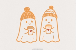 Cozy Ghost Coffee PNG, Cute Ghosts With Winter Hats, Autumn Product Image 1