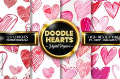 Doodle Hearts Digital Papers - 04 Variations Product Image 1