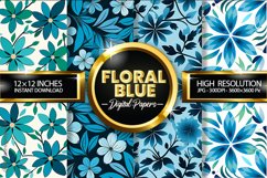 Floral Blue Digital Papers - 04 Variations Product Image 1
