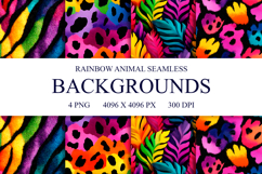 Rainbow Animal Seamless Patterns, Digital Paper PNG Product Image 1