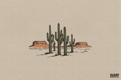 Saguaro Cactus Desert Landscape Illustration, Retro Western Product Image 1