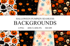 4 Halloween Pumpkin Seamless Patterns, Digital Paper PNG Product Image 1