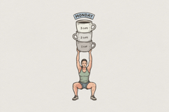 Monday 3 Cups 2 Cups 1 Cup PNG, Coffee Gym Shirt, Workout Product Image 1