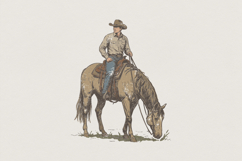 Cowboy On Horse PNG, Western Cowboy Clipart, Ranch Life Product Image 1