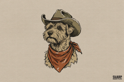 Scruffy Cowboy Dog Portrait With Western Hat, Bandana Style Product Image 1