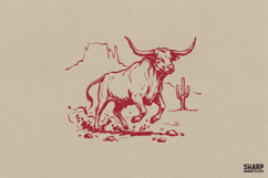 Charging Western Bull Desert Illustration, Highland Cow PNG Product Image 1
