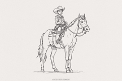 Baby Cowboy Ride, Cute Western PNG Clipart, Drawn Product Image 1