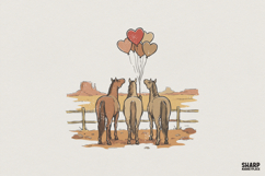 Western Horses With Heart Balloons PNG, Cute Cowboy Decor, Product Image 1