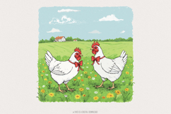 Country Farm Chickens PNG, Cute Farm Animal Illustration, Product Image 1