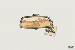 Keep Driving PNG, Vintage Desert Road Art, Rearview Mirror Product Image 1