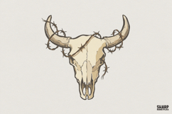 Cow Skull PNG, Western Barbed Wire Skull Clipart, Rustic Product Image 1