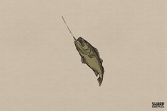 Rustic Bass Fishing Illustration PNG, Vintage Lake Catch Product Image 1