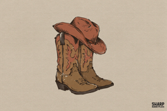 Rustic Cowgirl Boots With Wide Brim Hat And Png Designs, Product Image 1