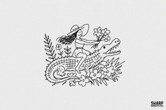 Girl Riding Alligator With Flowers PNG, Whimsical Western Product Image 1