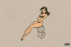 Retro Pinup Girl On Dice, Valentine PNG For Trendy PNG Product Image 1