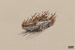 Flaming Vintage Muscle Car Illustration, Cars Funny Shirt Product Image 1