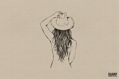 Minimal Cowgirl Hat Line Art, Western PNG For Shirt, Product Image 1