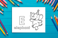 Letter E Coloring Page, Elephant Printable Design for Kids Product Image 1