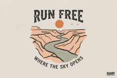 Run Free PNG Design, Retro Canyon Sunset Digital Graphic, Product Image 1
