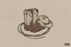 Vintage Cowboy Boots And Hat Lasso Illustration With Png Product Image 1