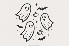 Cute Ghosts PNG, Halloween Ghost Clipart, Bat and Pumpkin Product Image 1