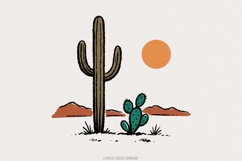Cactus and Desert Sun PNG, Vintage Southwestern Saguaro Product Image 1