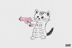 Hand Drawn Kitten Holding Pink Toy Blaster PNG, Funny Cat Product Image 1