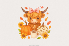Highland Cow Fall PNG, Autumn PNG, Pumpkin PNG, Cozy Coffee Product Image 1