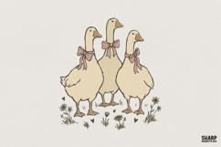 Vintage Goose Trio PNG Design, Cute Farm Animal Digital Product Image 1