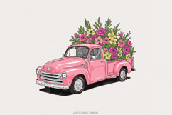 Pink Vintage Truck Floral PNG, Spring Flower Truck Product Image 1