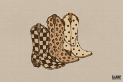 Patterned Cowgirl Boots Trio With Checker Leopard Dots, Product Image 1